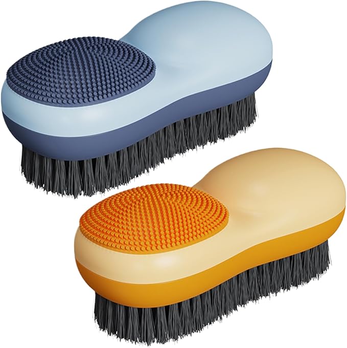 2Pcs Laundry Brush Double Sided Hard ＆ Soft Dense Bristle Shoe Brush Ergonomical Grip Scrub Stubborn Stain Remover Cloth for Delicate Wool Knits Cotton Leather Fabrics, Home Decor