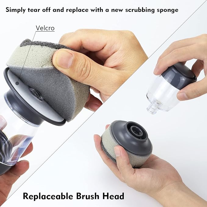 Dish Brush with Soap Dispenser, Kitchen Scrub Brush for Dishes Pots Pans Sink Cleaning, Dish Scrubber with Holder Set (Grey 2-Pack Combo Set)