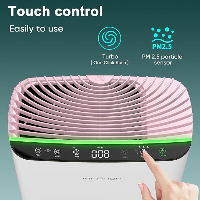 Jafända Air Purifier for Home Large Room Bedroom Up to 1226 Ft², True HEPA Filter with PM2.5 Display & 20dB Sleep Mode, Removes Pet Hair, Odor, Dust, Smoke, Pollen & Allergen