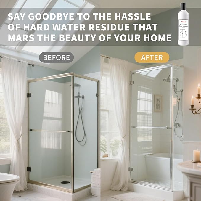 Hard Water Stain Remover, Powerful Shower Glass & Door Cleaner, Easily Removes Tough Water Spots, Lime, Calcium & Soap Scum Build Up, Ideal for Bathroom, Glass, Toilet Bowl and More - 16.91oz