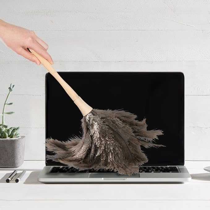 Superio Ostrich Feather Duster Fluffy Dust Remover, with Wooden Handle Reusable for Cleaning Homes, Ceilings, and Furniture (3 Pack) (3 Pack)