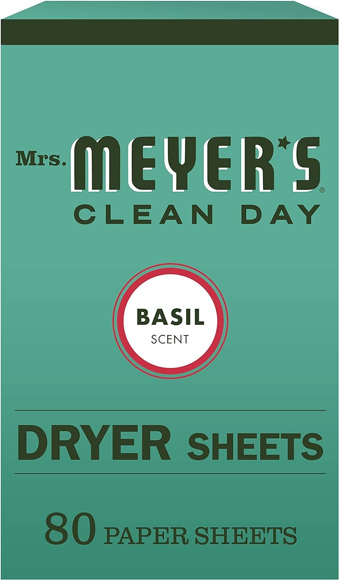 Mrs. Meyer's Clean Day Dryer Sheets, Softens Fabric, Reduces Static, Cruelty Free Formula, Basil Scent, 80 Count