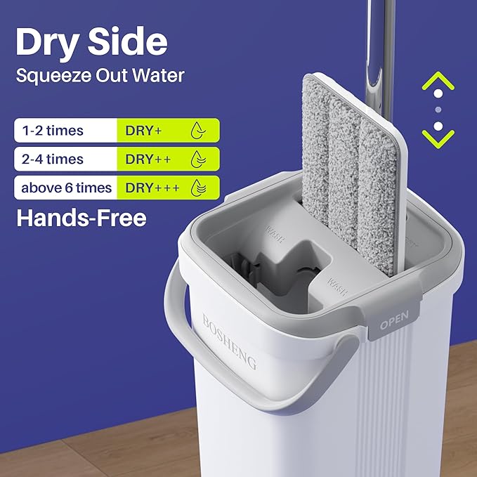 Mop and Bucket Set, Flat Mops for Floor Cleaning, Wall Mop with 60" Extensible Handle, Hardwood Floor Mop with 4 Microfiber Pads