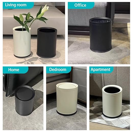 2.4 Gallon Bathroom Small Trash Can, Open Top Waste Basket, White Decorative Garbage Can, for Near Desk Bathroom Bedroom Hotel Office Cafe Kitchen Hallway(White 9L)