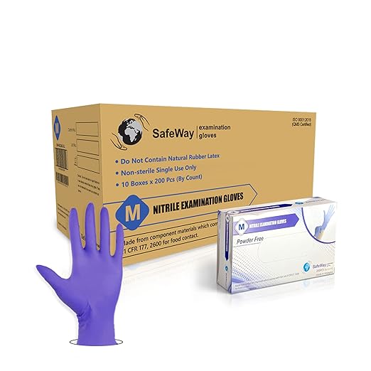 SafeWay Nitrile Gloves, 2000 Ct, Medium, Powder-Free, Latex-Free, All-Purpose, Professional Disposable Gloves with Textured Fingertips for Medical Use, Food Prep, Cleaning, Tattoo & More