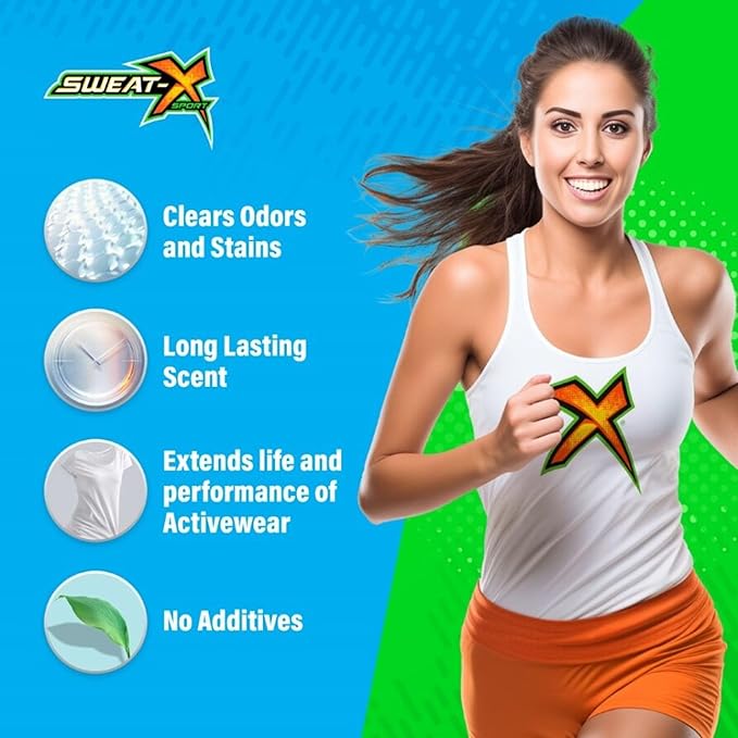 Sweat X Original Max Odor Defense Laundry Detergent – Remove the Worst Odors & Toughest Stains – High Performance Sports Wash for Training Gear & All Fabric Types – 45 Loads/Bottle – 2 Pack
