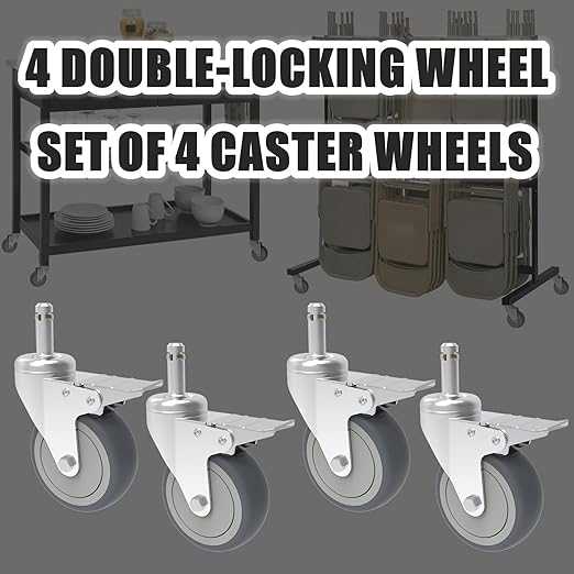 5-Inch Swivel Stem Caster, 7/16-Inch Stem Diameter Rubber Wheel, Heavy Duty TPR Thermoplastic Rubber Replacement Wheels, 225-lb per Wheel- 4 Pack(2 Brakes 2 Swivel)