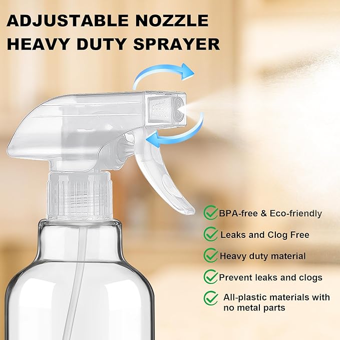 Glass Spray Bottles with Silicone Sleeve 16.9oz 2 Pack Empty Spray Bottle for Hair Mist/Stream Spraying for Cleaning Solutions, Plants, Essential Oils (clear-sblue&purple)