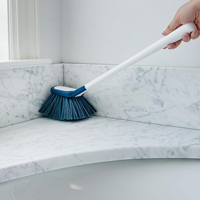 Unger EZ Reach Shower Tub and Tile Scrub Brush, Crevice Bathroom Cleaning Supplies, Non-Scratch Scrubber Tool for Showers, Fixtures, Bathtubs, Drains, Grout, and Marble