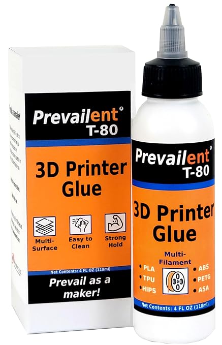 3D Printer Glue – Strong 3D Printer Adhesive for PLA, PETG, ABS, TPU & More, Bed Adhesive for Multiple Build Plates, Reduces Warping, Easy Release, 4 fl oz (118ml) - Prevailent T-80