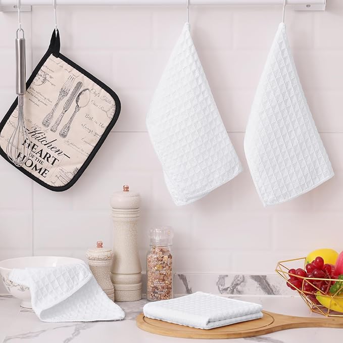 Homaxy Microfiber Waffle Weave Kitchen Dish Cloths, 12 x 12 Inch Ultra Absorbent and Solid Color Dish Towels for Kitchen Fast Drying Dishcloth for Washing Dishes, 6 Pack, White