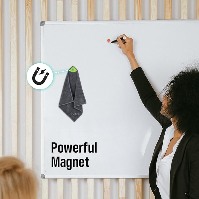 loukin 4 Pack Magnetic Cleaning Cloth, Microfiber Dry Erase Eraser, Washable Whiteboard Cleaning Cloth for Classroom, Home and Office, Gray, 12" x 12" - 3.4 fl oz Whiteboard Cleaner x 2 Included