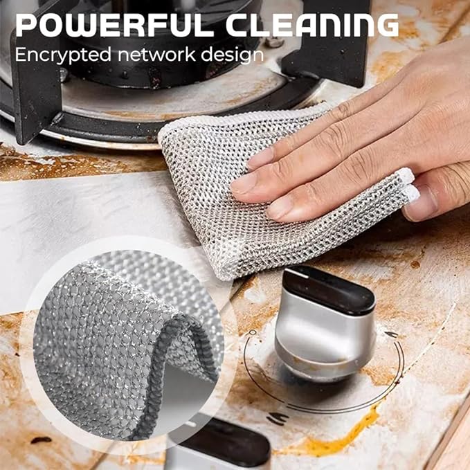 Multipurpose Wire Dishwashing Rags for Wet and Dry, 2025 New Reusable Non Scratch Wire Dishcloth, Premium Scrubbing Wire Dishwashing Rags for Scrubs Dishes, Sinks Cleans (5)