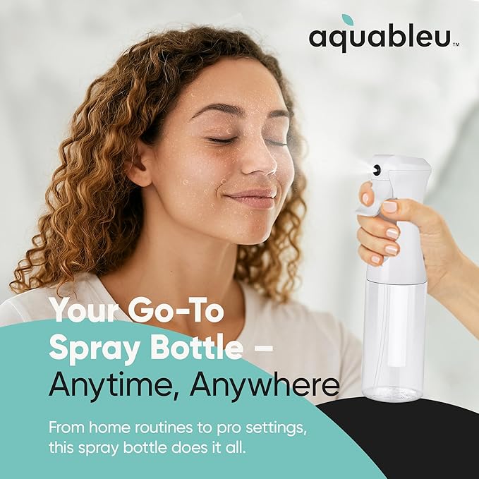 Aquableu Spray Bottle for Hair – Continuous Mist Spray Bottle for Hair Care, Styling, Cleaning, Plants, Pets & Essential Oils (Clear, 6.76oz/200ml)