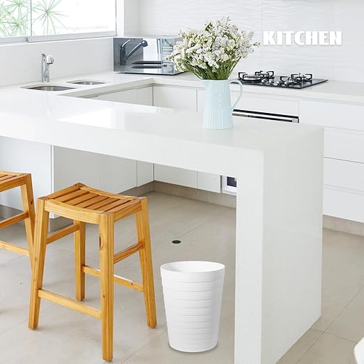 UUJOLY Small Bathroom Trash Can Wastebasket, Plastic Garbage Bin Container Basket for Bathrooms, Laundry Room, Kitchens, Offices, Kids Rooms, Dorms, White, 1.8 Gallon/2 Pack