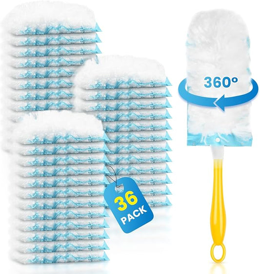 36 Pack Duster Refill for Swiffer Duster, 360°Heavy Duty Duster Refills Kit, Strong Electrostatic Adsorption Technology, Suitable for Furniture, Curtains, Offices and Other Scenes with 1 Short Handle