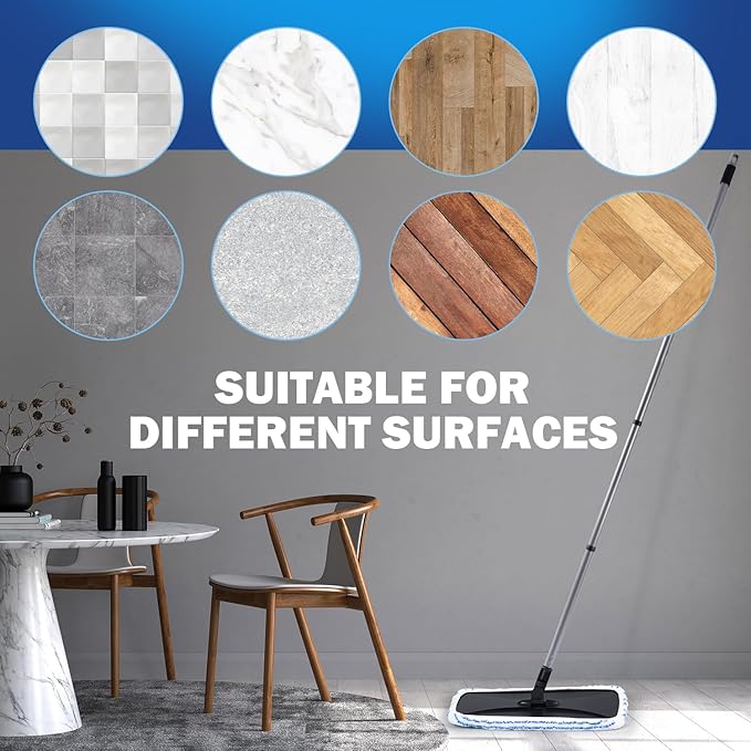 Matthew Microfiber Mop Compatible with Hardwood Floor'N More Microfiber Mop,Reusable&Washable 15x8 Inches,3Pack Microfiber Wet Mop Refills for Wet & Dry Floor Cleaning,Incl.1 Cleaning Scraper