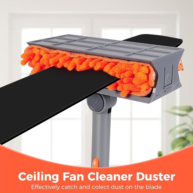 Ceiling Fan Cleaner Duster with 77'' Extension Pole, Reusable Chenille Fan Blade Brush and Duster Head kit, Flexible Ceiling Cleaner for Cobwebs, Wall, Sofa and Furniture（Orange）