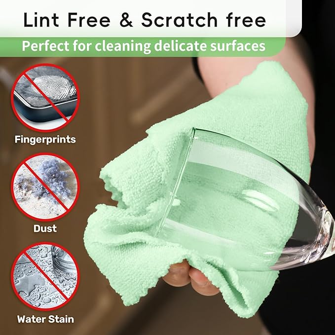 Microfiber Cleaning Cloths Roll, 75 Pack Tear Away Microfiber Towels Roll, 12" x 12" Lint Free Rags, Reusable Cleaning Cloths, Washable, Scratch Free,Ultra Absorbent Dish Rags(Green)