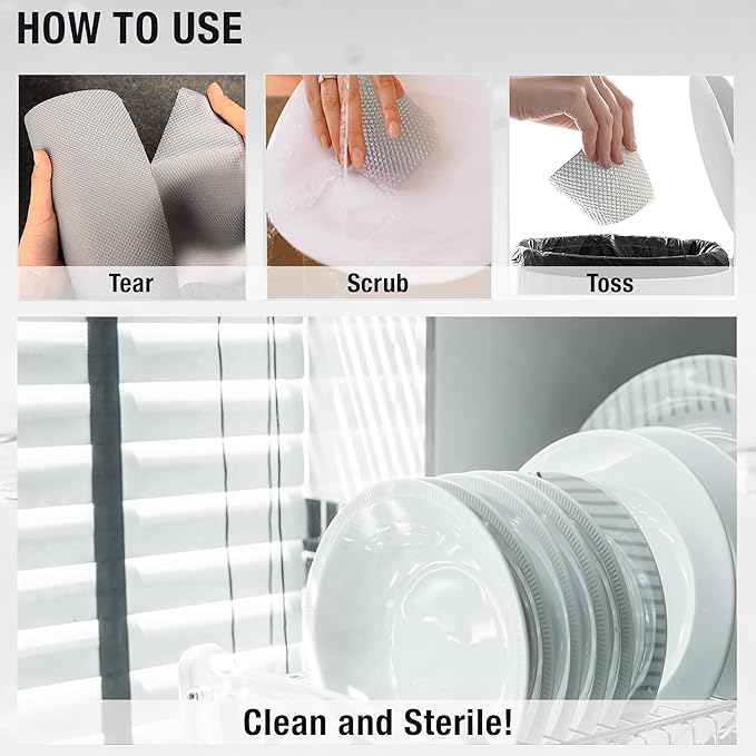 Daily Dish Scrubber Sheet Non-Scratch Household Disposable Cleaning Sponges | Recyclable, Eco-Friendly & Perfect for Kitchen, Home Cleaning and Outdoor Use (6, Grey)