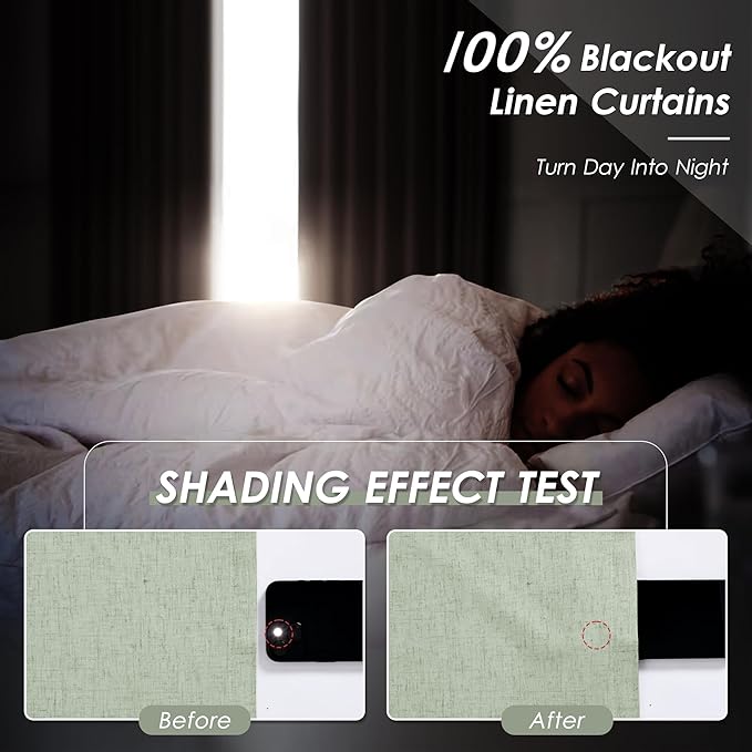 Light Sage Linen Blackout Curtains 120 Inch Length 2 Panels Set Burg Extra Long 10 Ft Back Tab Pocket Drapes Cotton Textured Total Sun Blocking Curtains for Living Room Cottage High Window 52x120