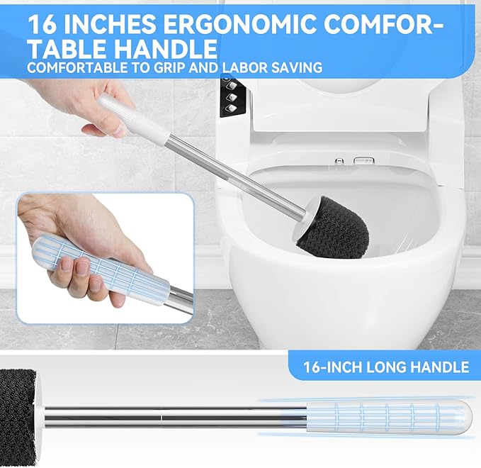 Toilet Brush, 3PCS Toilet Brush and Holder with 304 Stainless Steel Handle, Space Saving Toilet Bowl Brush for Storage, Durable Bristles Toilet Scrubber for Bathroom Cleaning