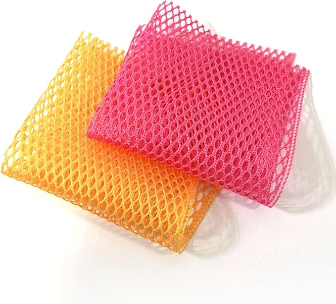 Dish Washing Net Scrubber 10pcs/ Innovative Mesh Cloth, Quick Dry - No More Sponges with Smell / 11.5 by 11.5 inches/Advanced Raw Material-Polypropylene 100% (Pink5 Yellow5)