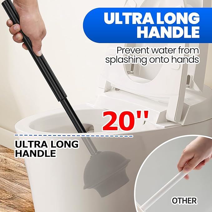 2Pack 2 in 1 Toilet Brush and Plunger Set, Extended Handle Plunger,Toilet Bowl Brush Plunger Set,Bathroom Cleaning Tools,Cleaning Brush,Toilet Brush Plunger Combo,Cleaning Supplies(Black)