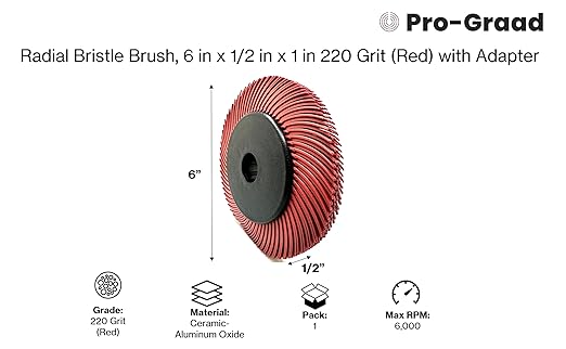 Radial Bristle Brush, 6 in x 1/2 in x 1 in 220 Grit (Red) with Adapter, Type C Curved Bristle (Pack of 1)