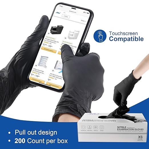 JMU Black Nitrile Exam Gloves Small Bulk 2000 Count, 3.5Mil Disposable Gloves, Latex Free, Powder Free