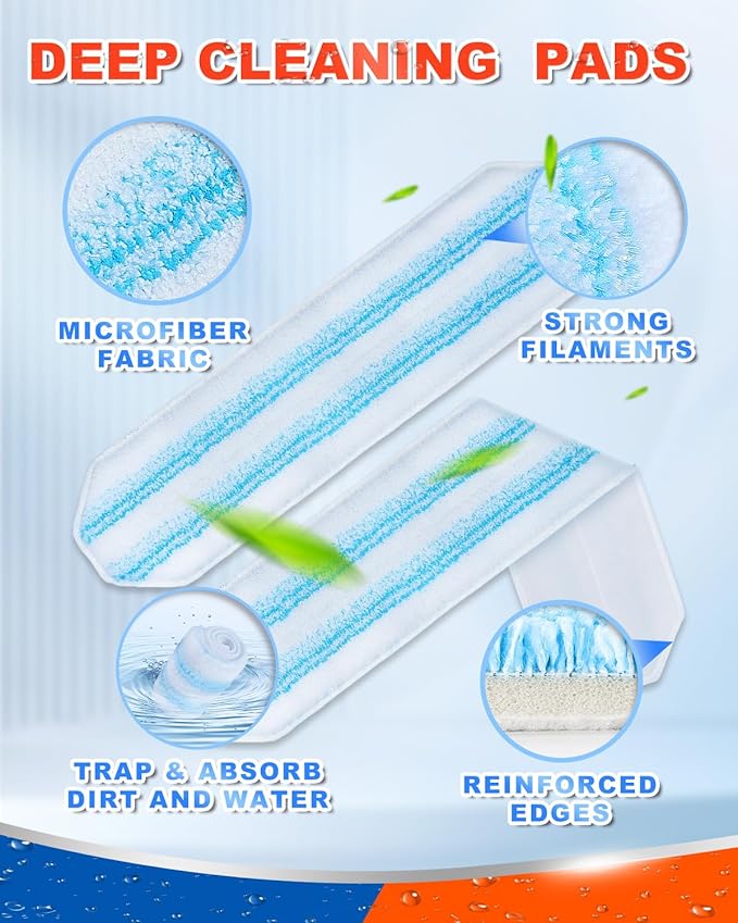 Mop Pads Compatible with OCedar for H2prO Flat Mop System Washable Reusable Microfiber Mop Head Replacements Pad for Floor Cleaning, 4 Pack