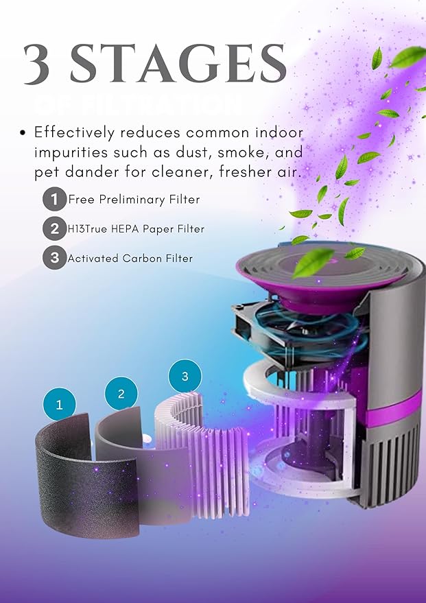MEGAWISE H13 HEPA Air Purifier for Home & Office, Desktop Air Cleaner with True HEPA Filter, Ultra-Quiet, Compact Design – EPI810 (Black, No Light)