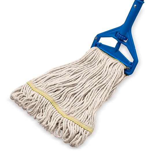 SPARTA Flo-Pac Acrylic Mop Head, Loop-Ended, Narrow Band with 1" Yellow Band for Organized Cleaning, Small, Natural