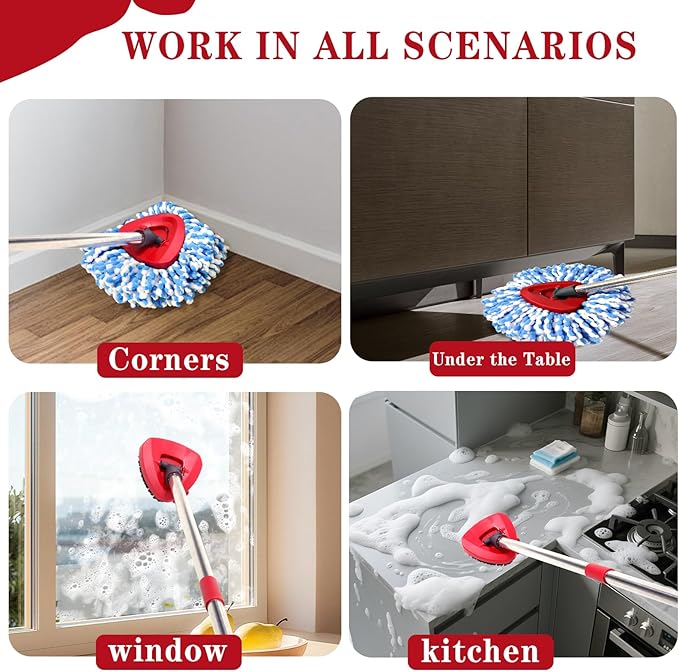 4 Pack Spin Mop Replacement Head for O-Ceda RinseClean 2 Tank System,Spin mop Scrub Brush,Microfiber Mop Refills, Machine Washable, Machine Washable for Bathroom,Kitchen,Tub and Tile (A)