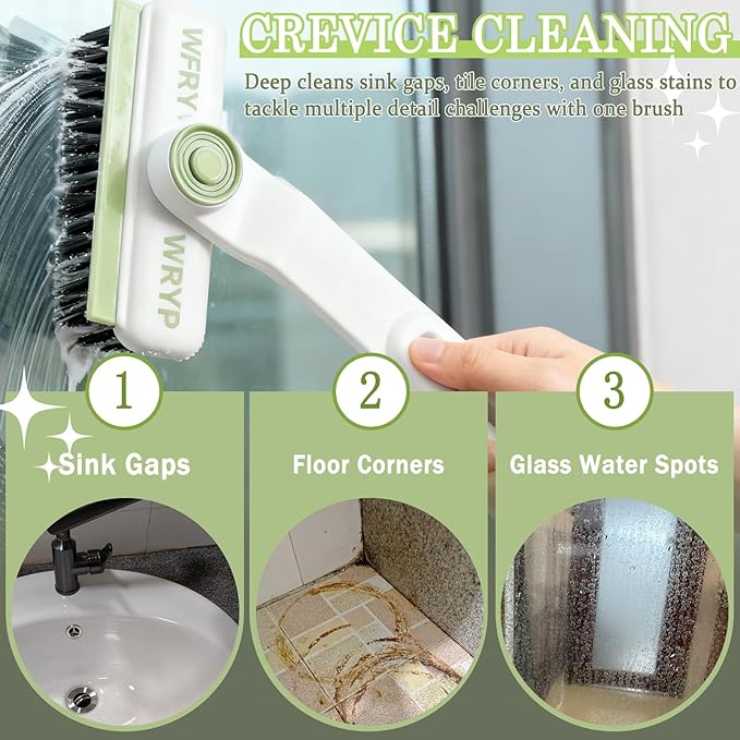 3-in-1 Multi-Purpose Stiff Bristle Crevice Cleaner Brush - Squeegee Household Deep Cleaning Tool - Versatile, Durable, Fine Brush for Cleaning Small Spaces