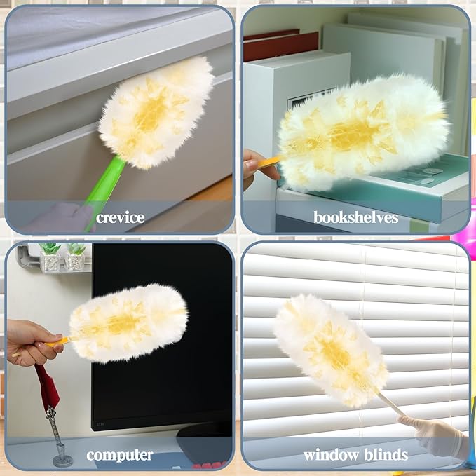 Vesici 400 Pcs Duster Refills Compatible with Swiffer Dusters Bulk Disposable Replacement Thickened with 1 Handle Heavy Duty for Cleaning, Office (Yellow)