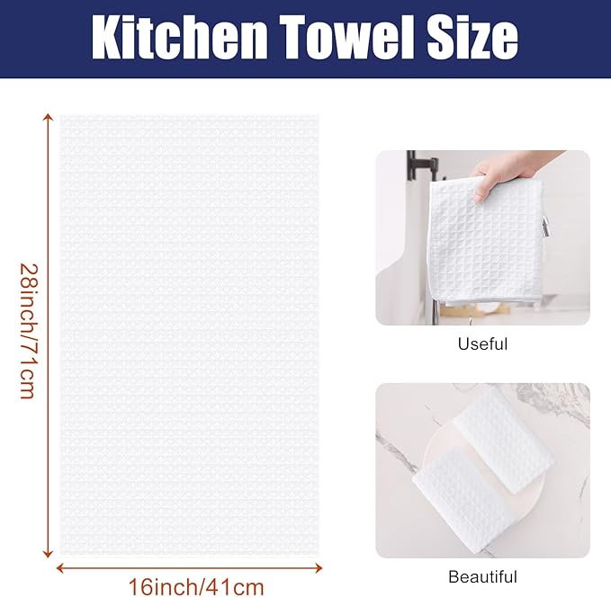 Homaxy Microfiber Waffle Weave Kitchen Towels, 16 x 28 Inch Ultra Absorbent and Solid Color Dish Towels, 6 Pack, White