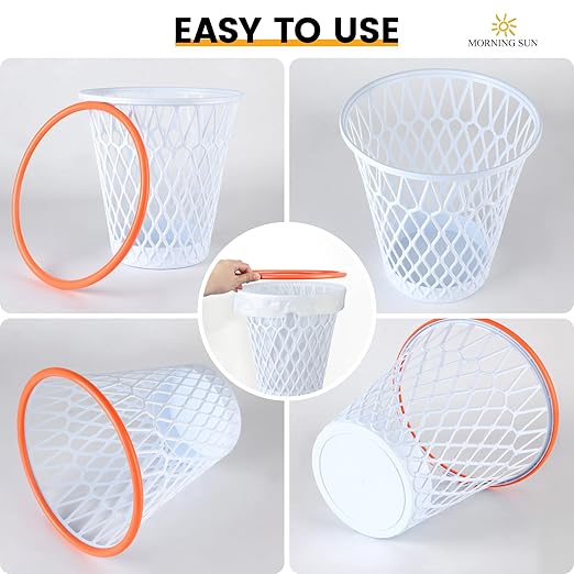2 PCS Basketball Trash Can,Wastebasket,Basketball gift,4.5 Gallon,Size11"x11"x12"Basketball Hoop,Basketball Holder display,Garbage Can,Basketball Net Waste Basket for Office,Bedroom,Gym,Sport party