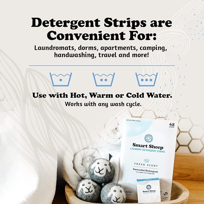 Smart Sheep - Laundry Strips - 48 Loads - Laundry Detergent Strips - Detergent Strips for Sensitive Skin - Convenient Eco Friendly & Plastic Free - Perfect for Home Travel & Camping - Fresh Scent