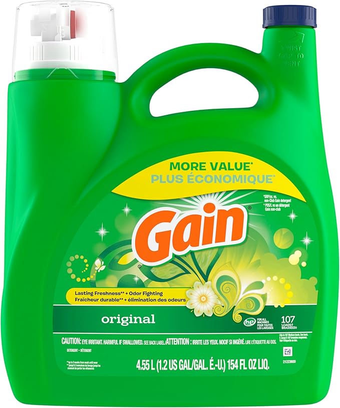 Gain Liquid Laundry Washing Detergent, Original Scent 154 fl oz, 107 Loads, Lasting Freshness + Powerful Cleaning and Odor Fighting ingredients