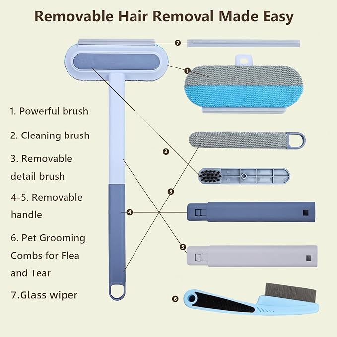 Multifunctional Pet Hair Removal Tool for Sofas,Carpets,Car Seats,Clothes,4 in 1 Reusable Pet Hair Remover Brush Combines Hair Removal Brush, Window Scraper, Crevice Tool
