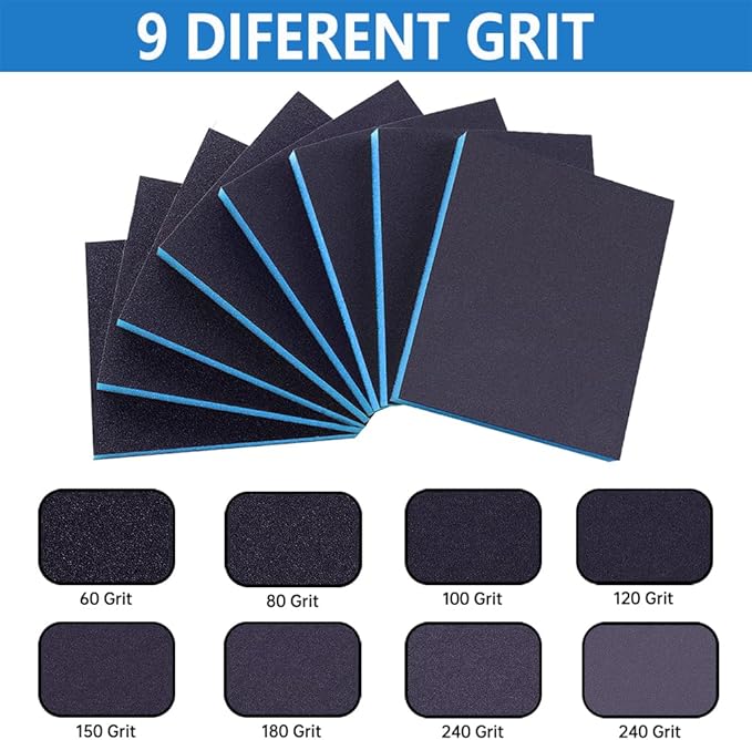 16 Pack 100 Grits Sanding Sponge, Medium Sanding Block, Washable and Reusable Wet Dry Sandpaper Block Sandpaper Sponge for Wood Metal FurniturePaint and Drywall