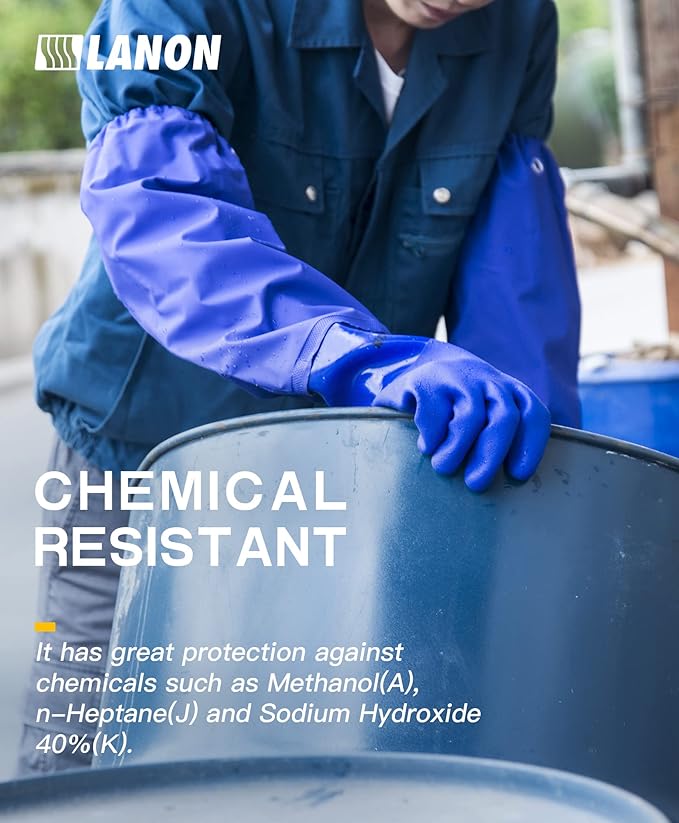LANON 26" Elbow Length PVC Chemical Resistant Gloves, Heavy-Duty Long Rubber Gloves, Acid, Alkali & Oil Protection, XL