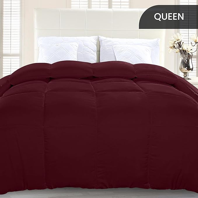 Utopia Bedding Comforter Duvet Insert, Quilted Comforter with Corner Tabs, Box Stitched Down Alternative Comforters Queen Size (Burgundy)