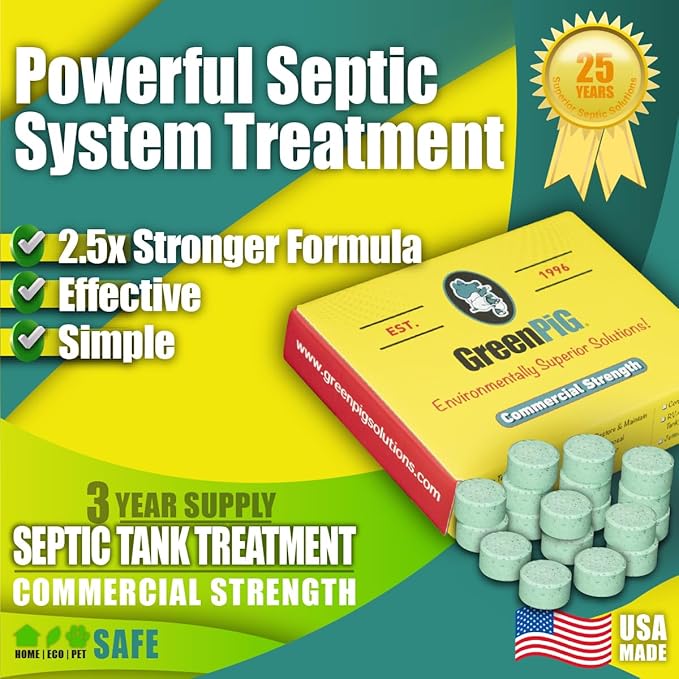 GREEN PIG Septic Tank Treatment Pods- Aids in the Breakdown of Septic Waste to Prevent Backups, Easy Flush Cleaner, 3-year supply, 18 Tablets, 54C Live Tank Treatment