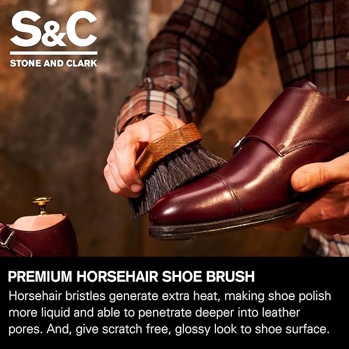 Premium Horsehair Shoe Polish Brush – Handcrafted Beechwood Shoe Brush for Shine and Buffing – Luxurious Shoe Shine Brush with Soft Horsehair Bristles (White)