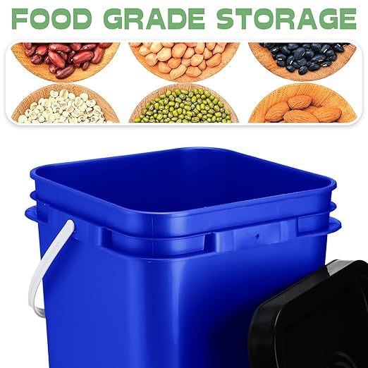 Vesici 6 Pcs 5 Gallon Food Grade Square Buckets with Lids 5 Gal Plastic Food Storage Square Bucket Heavy Duty Industrial Pail Container with DIY Label Stickers Handles for Water Painting(Multicolored)