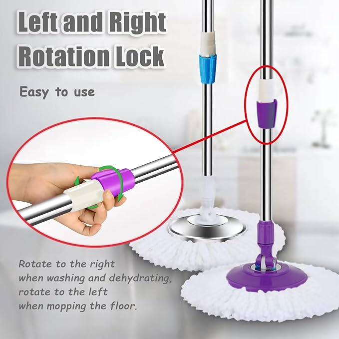 Spin Mop Replacement Mop Handle, 49-inch 360 Degrees Rotating Telescopic Replacement Mop Stick with Reinforced Plastic Disc for Spin Mop Bucket Cleaning System (Plastic Disc, Red)