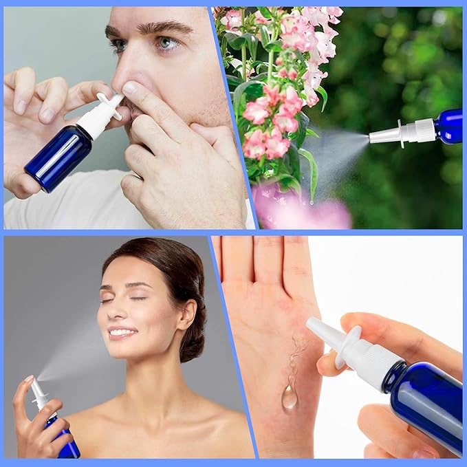 20 Pcs Nasal Spray Bottles, 30ML/1oz Blue Glass Refillable Fine Mist Empty Nasal Spray Bottle with 4 Pcs Funnels and 4 Pcs Labels…