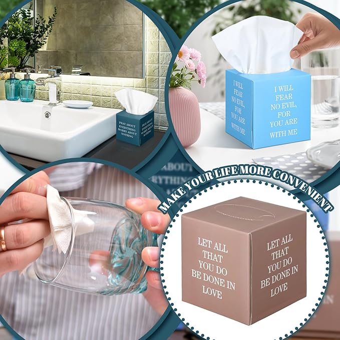 12 Pack Bible Verse Facial Cube Tissues Boxes 600 Sheets 3 Ply Small Christian Square Face Tissues Bulk for Thanksgiving Christmas Day Car Bedroom Supplies